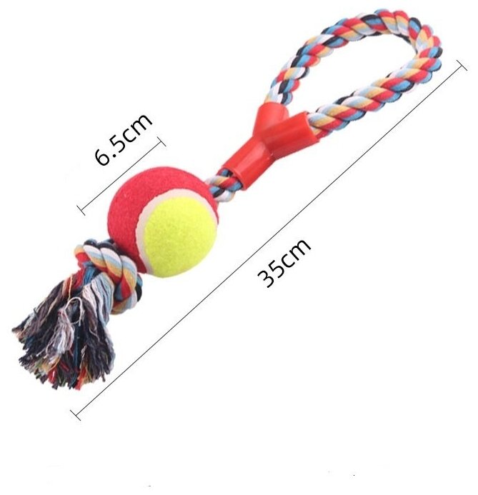 Игрушка для собак канат с вязаным шариком 35см (Разноцветная) - фотография № 2