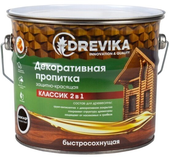 фото Декоративная пропитка для дерева DREVIKA Классик 2 в 1, полуматовая, 2,7 л, палисандр