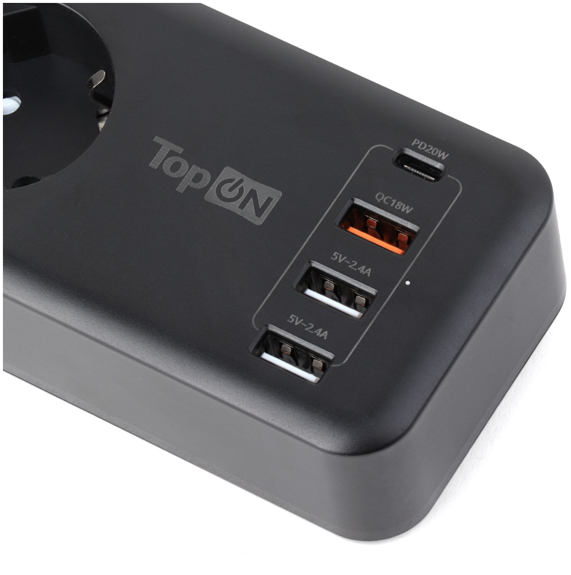 Сетевой фильтр TopON TOP-PWS4 4 розетки, 3 USB, Type-C, PD 20W QC3.0, 4000W, 3м Черный