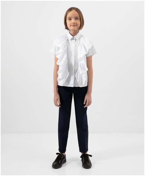 Школьная блуза Gulliver, свободный силуэт, короткий рукав, размер 140, белый