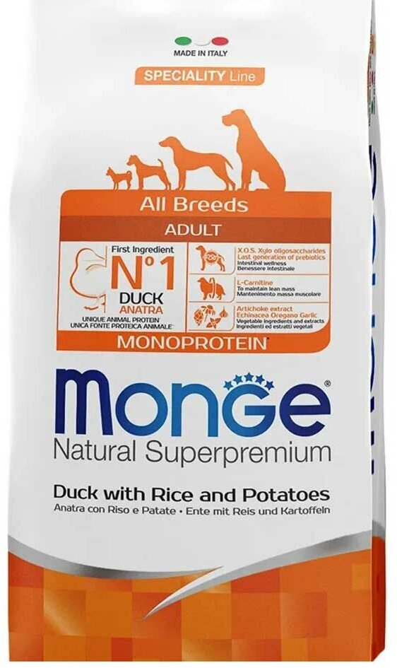 Сухой корм Monge Speciality для взрослых собак всех пород, утка/рис/картофель, 12кг - фото №16