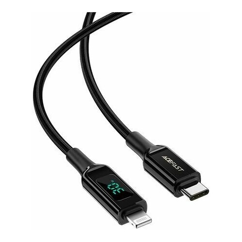 Кабель ACEFAST C6-01 USB-C to Lightning charging data cable с цифровым дисплеем. Цвет: черный кабель acefast c6 01 usb c to lightning 1 2 метра с цифровым дисплеем черный