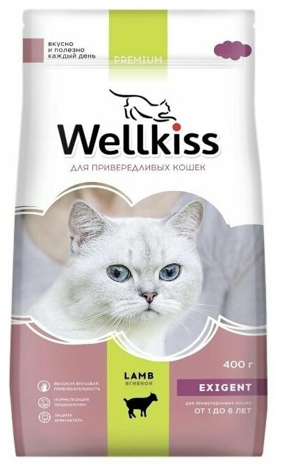 Wellkiss Корм сухой для привередливых кошек с ягненком, 400 гр, 2 шт