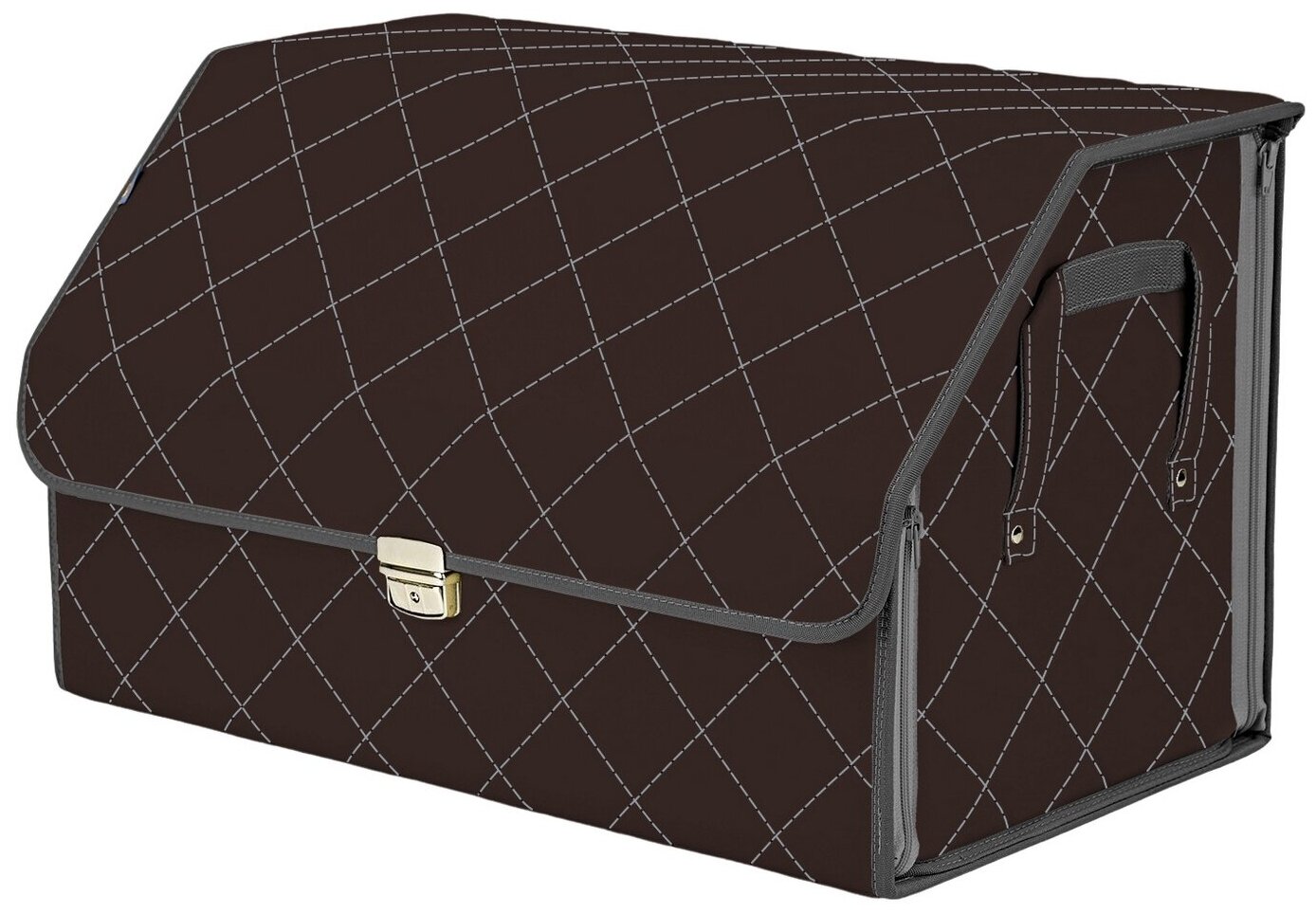Органайзер-саквояж в багажник "Союз Премиум" (размер XL). Цвет: коричневый с серой прострочкой Ромб.