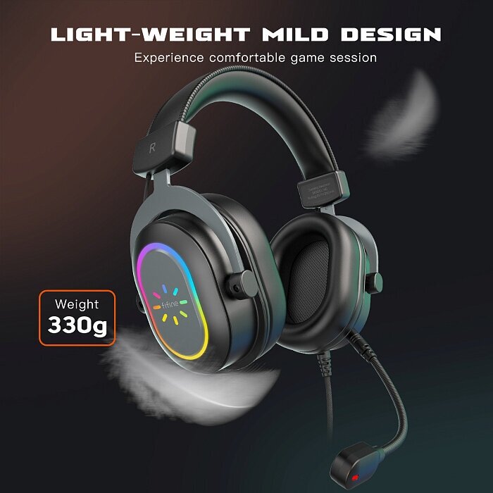 Игровая компьютерная гарнитура Fifine H6 Gaming Headsets с RGB подсветкой (Graphite) / объемный звук 7.1