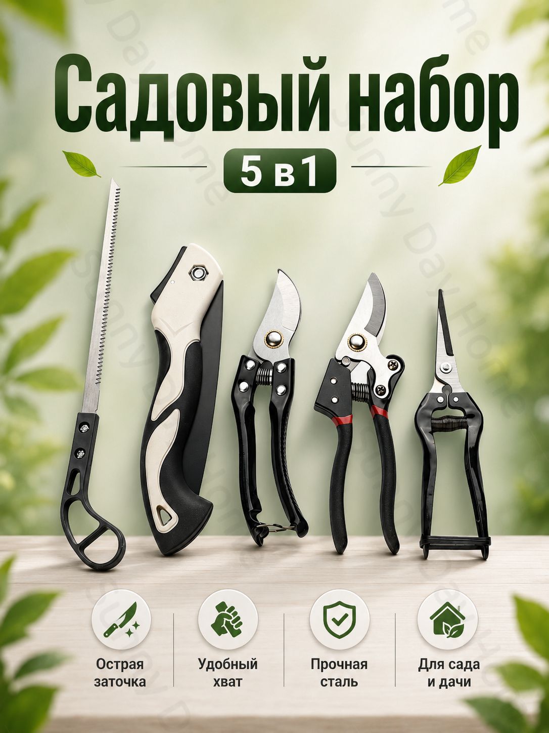 Набор садовых инструментов 5 предметов для обрезки веток, цветов и кустарников