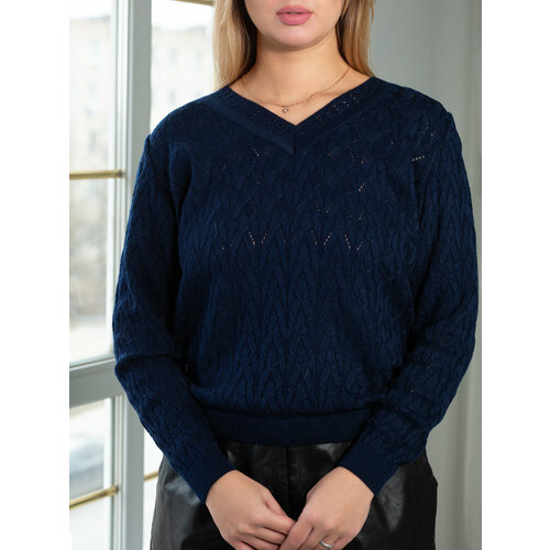 Джемпер Rovental, размер 52-54, синий женский трикотажный пуловер однотонный повседневный свитер с открытыми плечами и длинными рукавами вязаный пуловер с плотными стежками