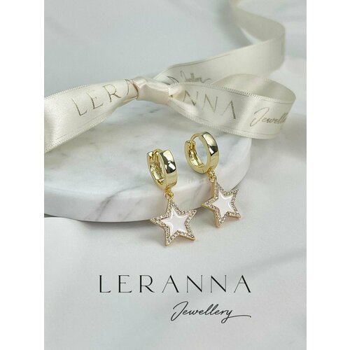 Серьги LERANNA, эмаль, фианит, золотой, белый