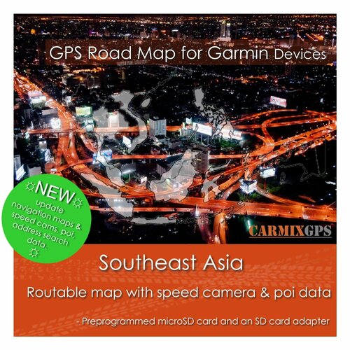 Карта навигационная дорожная для Garmin устройств. Юго-Восточная Азия на карте памяти MicroSD (2024) Carmix-GPS карабин для туристических приборов garmin etrex 10 20 30 gpsmap 62 64 oregon 600 700