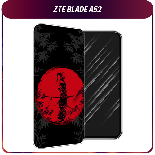 Силиконовый чехол на ZTE Blade A52 / ЗТЕ Блэйд А52 Самурай на красном фоне