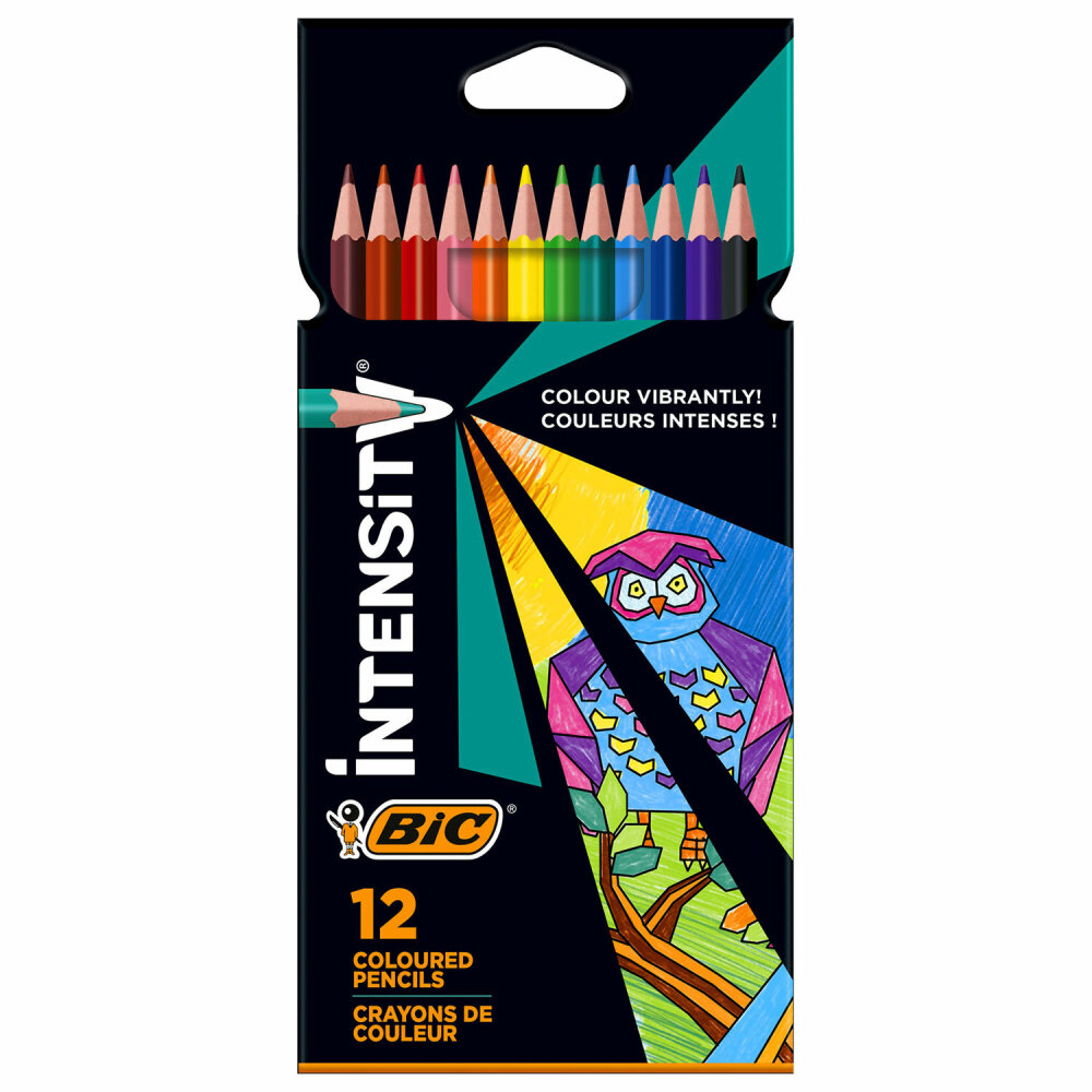 Карандаши цветные BIC "Intensity", 12 цветов, трехгранные, пластиковые, европодвес, 9505272 упаковка 2 шт.
