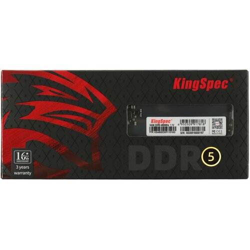 Модуль памяти DDR5 16GB KINGSPEC KS4800D5P11016G PC5-38400 4800MHz CL40 11V Ret 622500₽