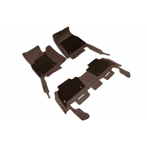 Коврики для Инфинити Ку50 (2013-2024). Автоковрики, полики Infiniti Q50, Q50L, экокожа со съемным текстилем 3D/5D, шоколадный с бежевой строчкой