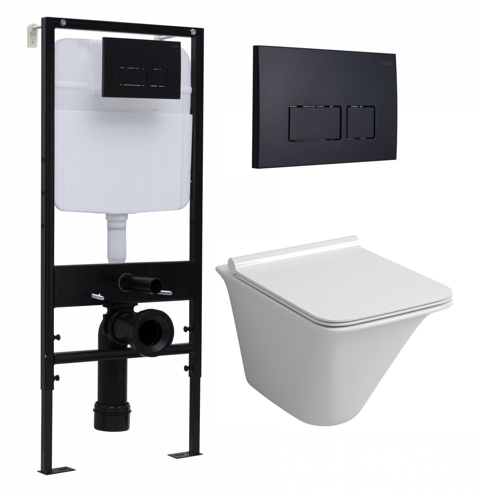 Комплект 3 в 1 инсталляция Logan H1067-1170 297674 + Унитаз подвесной Grossman GR-4413S + кнопка черная матовая