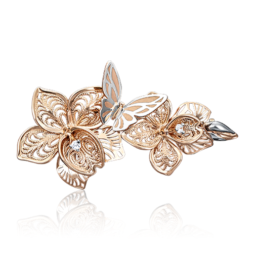 Брошь АЙМИЛА, красное золото, 585 проба, фианит