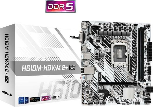 Материнская плата Asrock H610M-HDV/M.2+ D5 Soc-1700 Intel H610 2xDDR5 mATX AC`97 8ch(7.1) GbLAN+VGA+HDMI+DP