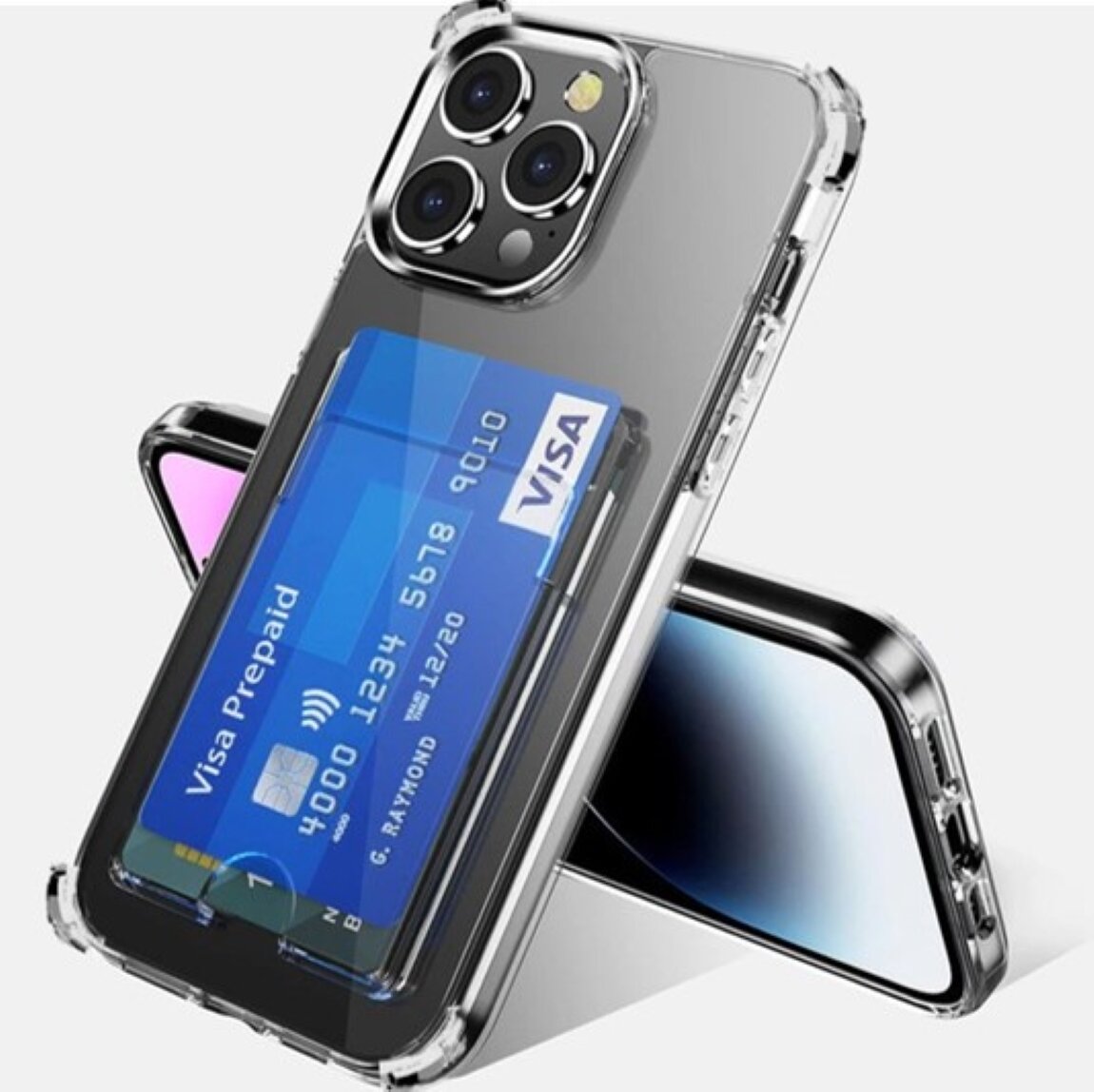 Чехол защитный для Apple iphone 15 Pro прозрачный с усиленными углами и кармашком для карт / чехол на Эпл Айфон 15 Про — фото 1