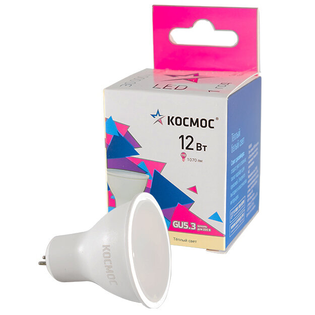Светодиодная лампа Космос, 12 Вт, GU 5.3, 3000 K, LED 12w JCDR C30, теплый белый