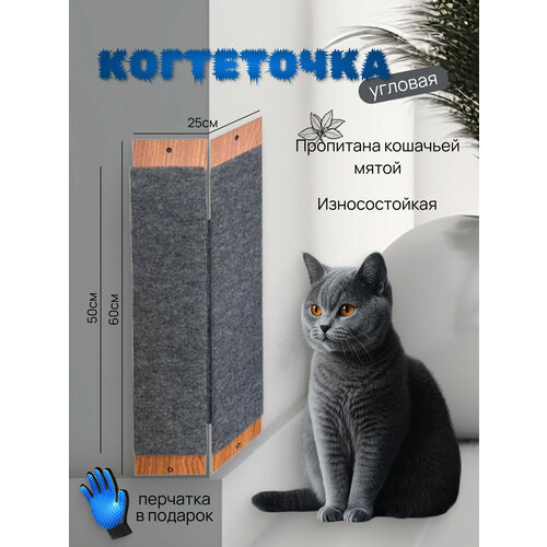 Когтеточка Take Easy настенная, угловая, для кошек 60х25см + перчатка для вычесывания шерсти в подарок