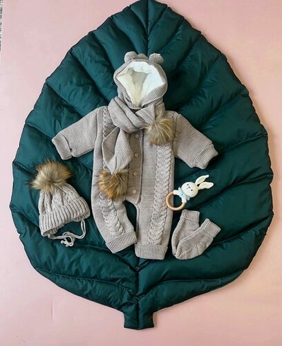 Изображение товара Комбинизон детский для новорожденного вязаный комплект на выписку демисезонный Кофе