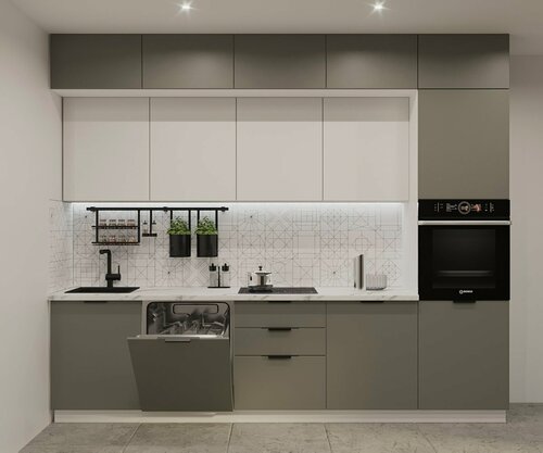 Изображение товара Кухонный гарнитур Фаска Обсидиан/Тальк, 3000 мм, с пеналом для бытовой техники