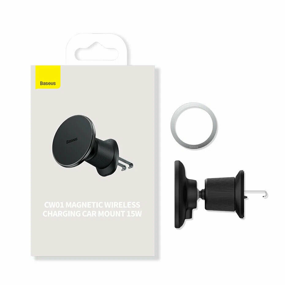 Автомобильный держатель Baseus CW01 с беспроводной зарядкой, Magnetic Wireless Charging Car Mount, 15W, черный — фото 1