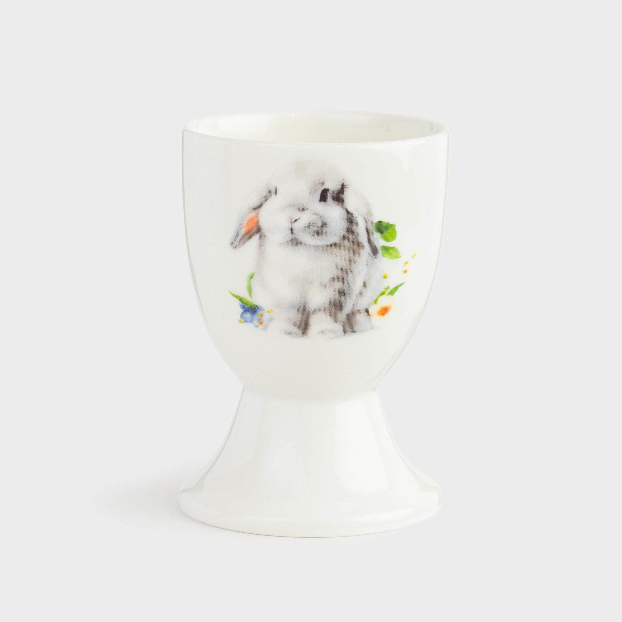 Подставка для яйца, Kuchenland, 7 см, фарфор N, белая, Кролик и цветы, Easter