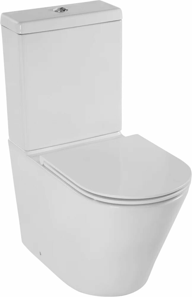 Унитаз-компакт напольный Jacob Delafon Rodin+ с микролифтом безободковый фарфоровый антивсплеск белый с нижним подводом с инсталляцией овальный