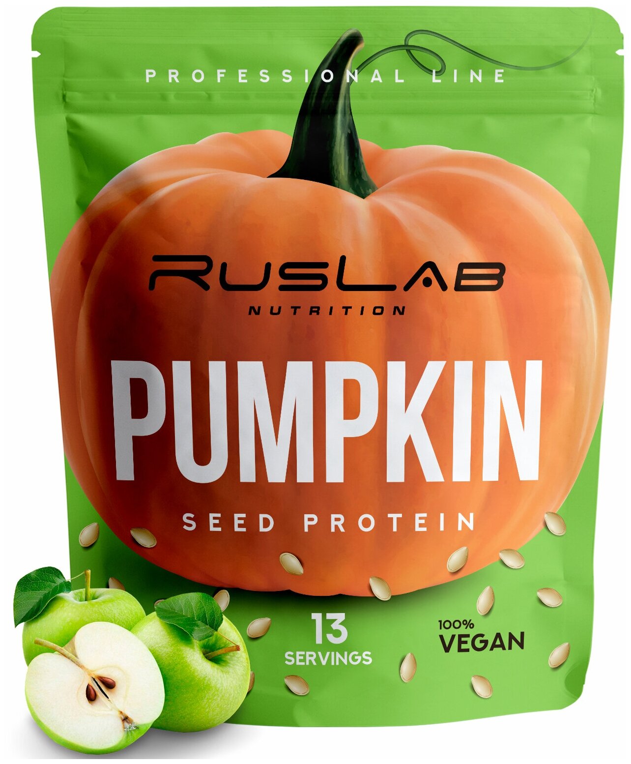 PUMPKIN SEED PROTEIN-протеин тыквенный,растительный протеин,веганский протеин,без ГМО (416 гр),вкус зеленое яблоко