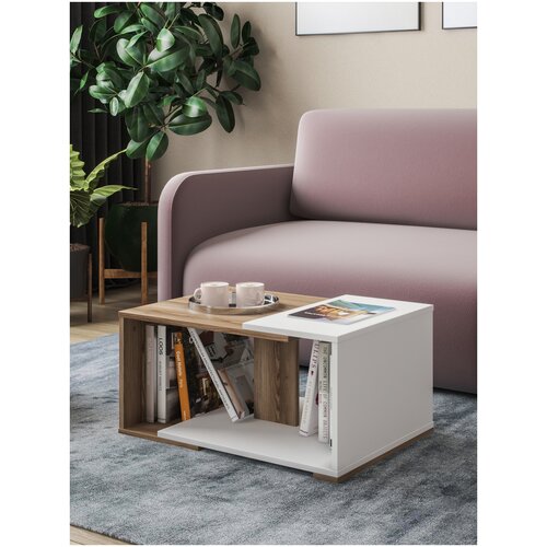 Журнальный столик Sitzone. Сервировочный стол, кофейный столик, прикроватный стол, полка под телевизор. Цвет: белый/бежевый