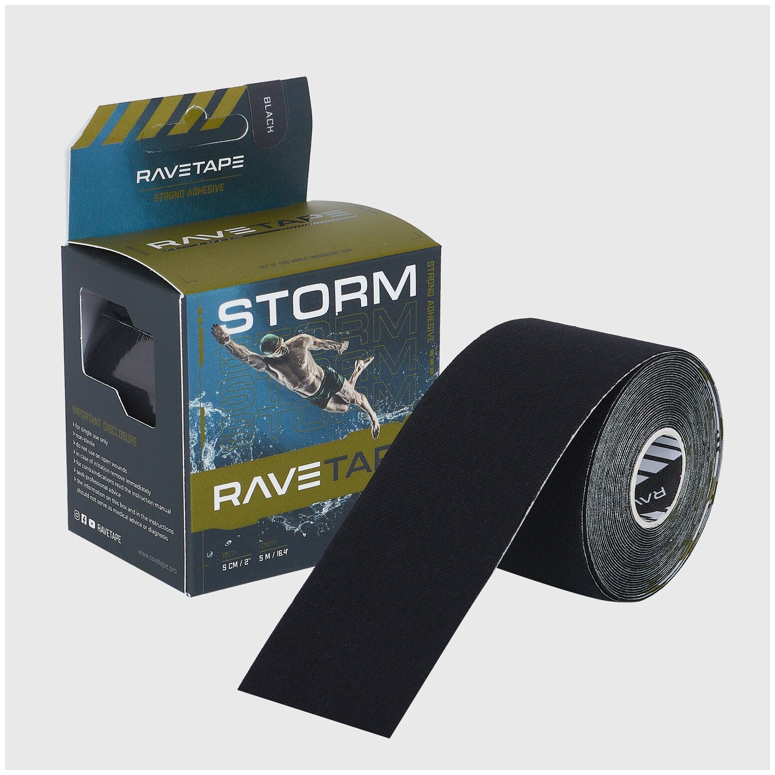 Кинезиотейп RaveTape STORM 5×5 Black RVTS-BLK-55 — фото 1