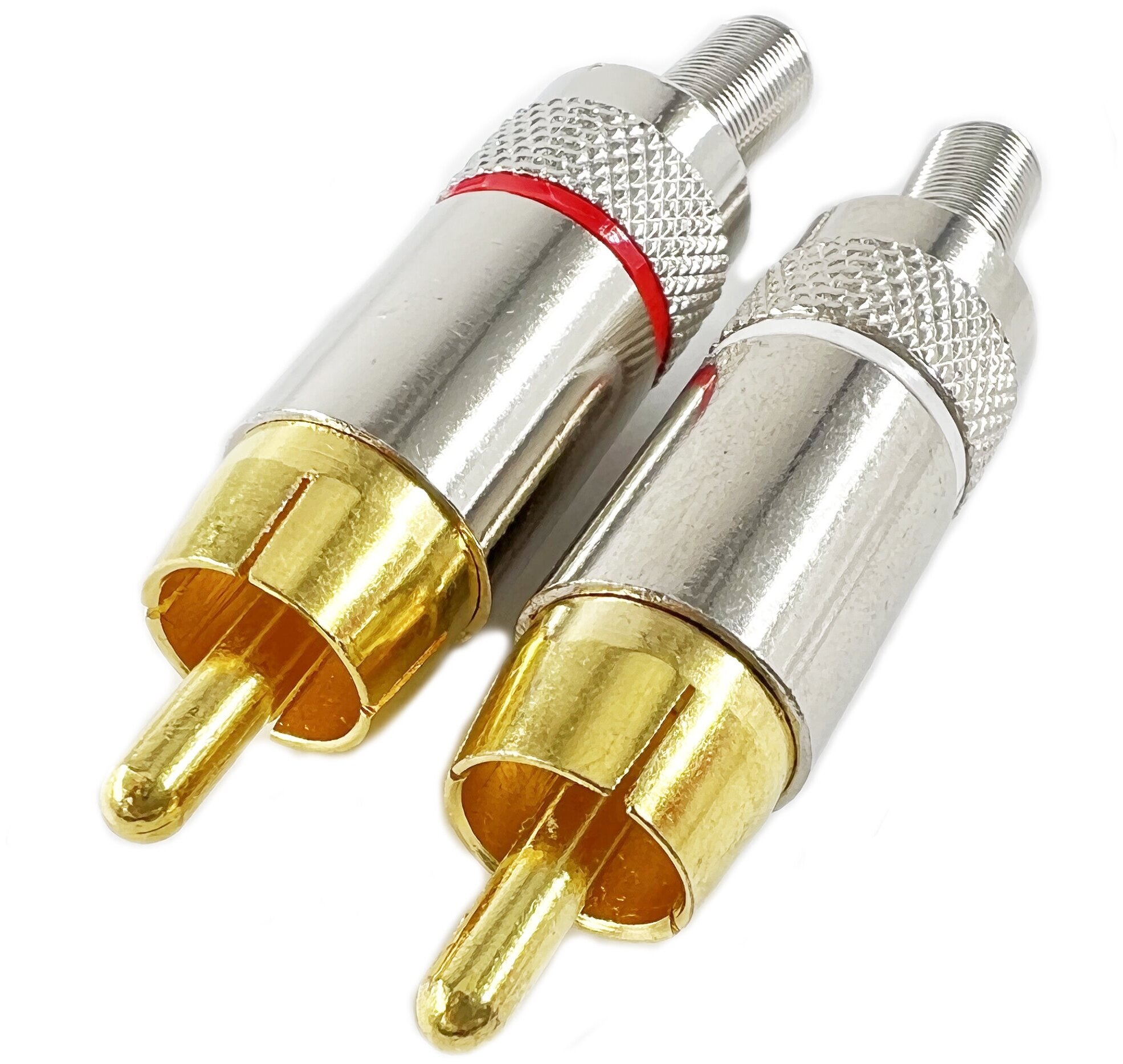 Разъем RCA штекер металл "позолоченный" на кабель, красный и белый (1 пара)