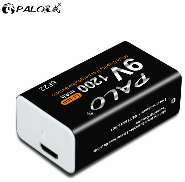 Аккумуляторная батарейка крона Palo 1200 mAh 9V 6F22 USB без USB кабеля