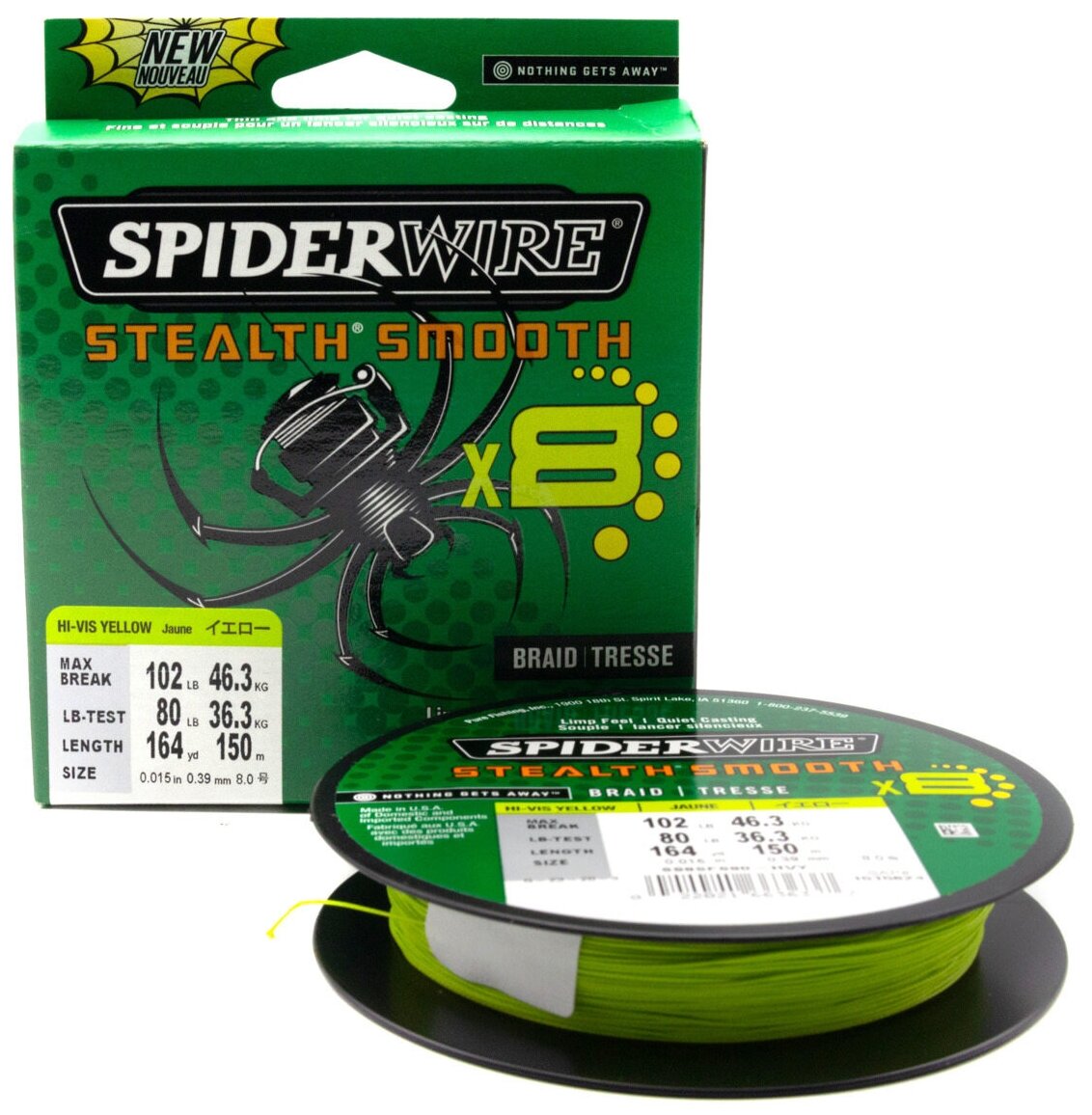 Плетеная леска Spiderwire Stealth Smooth 8 Braid Ярко-желтая 039 мм. 463 кг. 150 м. (1515624)