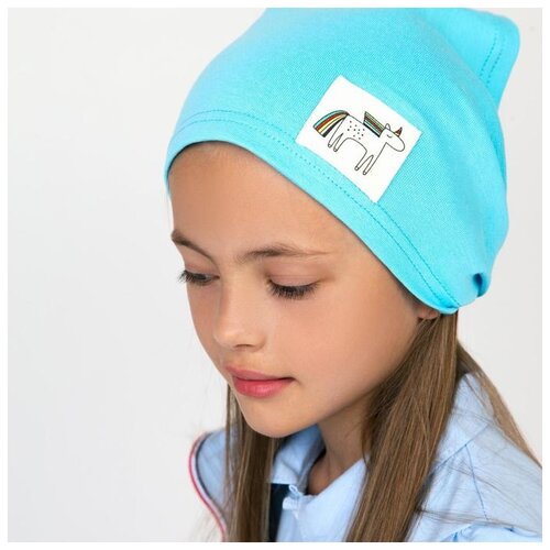 Косынка детская HOH LOON для девочки, цвет голубой, единорог, размер 46-50