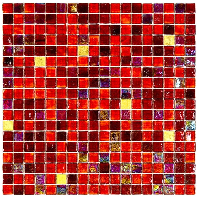 Мозаика смешанного цвета чип 15 стекло Alma 06/Mizar(kit) красный темный квадрат глянцевый перламутр