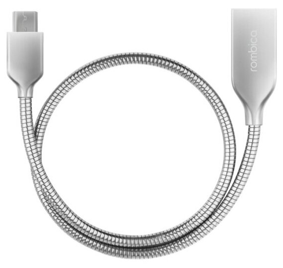 Кабель Rombica Digital AS-10 mini, USB - micro USB, металлическая оплетка, 0.3 м, серебристый