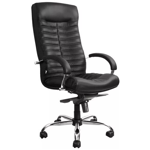 Кресло руководителя Orion хром в натуральной коже, черное