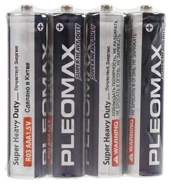 Pleomax Батарейка солевая Pleomax Super Heavy Duty, AAA, R03-4S, 1.5В, спайка, 4 шт.