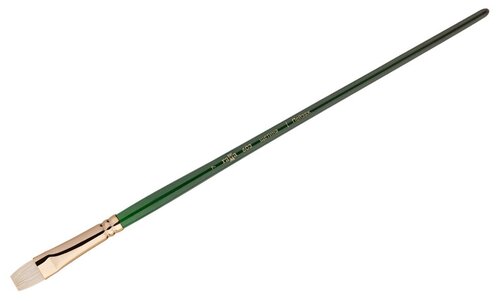 Кисть ГАММА Пейзаж щетина №7, плоская, укороченный ворс, длинная ручка (603007) №7, 1 шт., зеленый