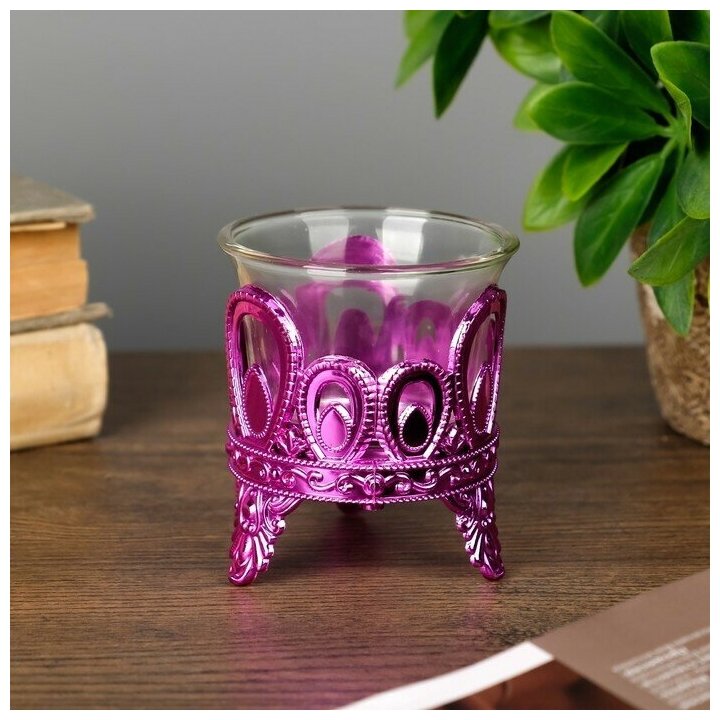 Подсвечник пластик, стекло на 1 свечу "Капельки" розовый 7х6х6 см - фотография № 1