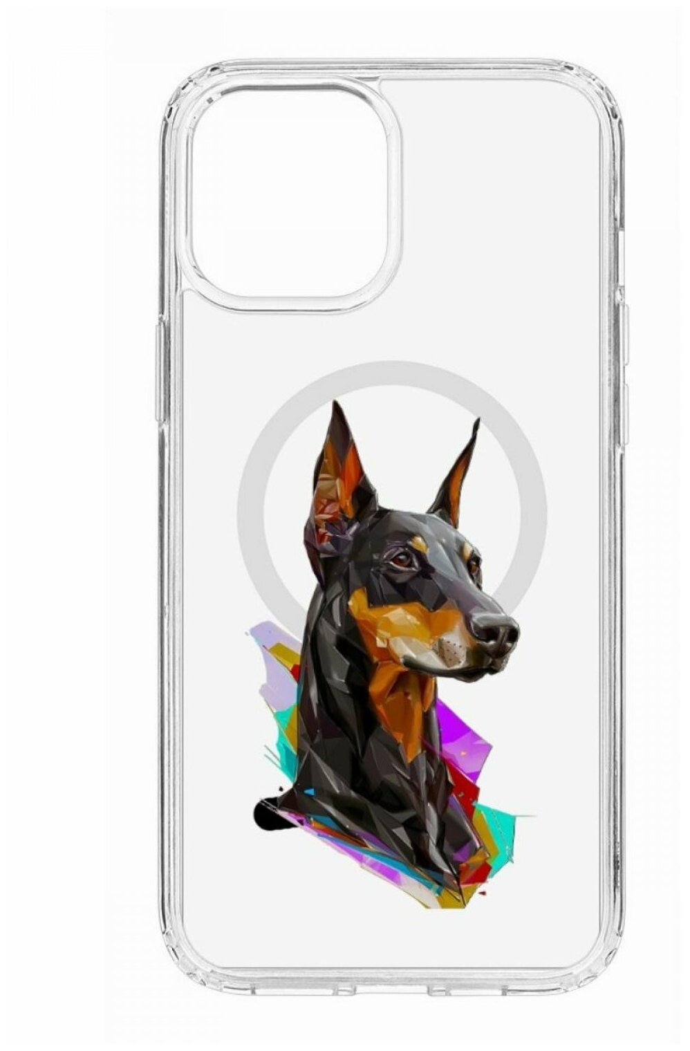 Чехол для iPhone 12 Pro Max Kruche Print MagSafe Доберман,противоударный силиконовый бампер с рисунком,пластиковая накладка МагСейф с защитой камеры