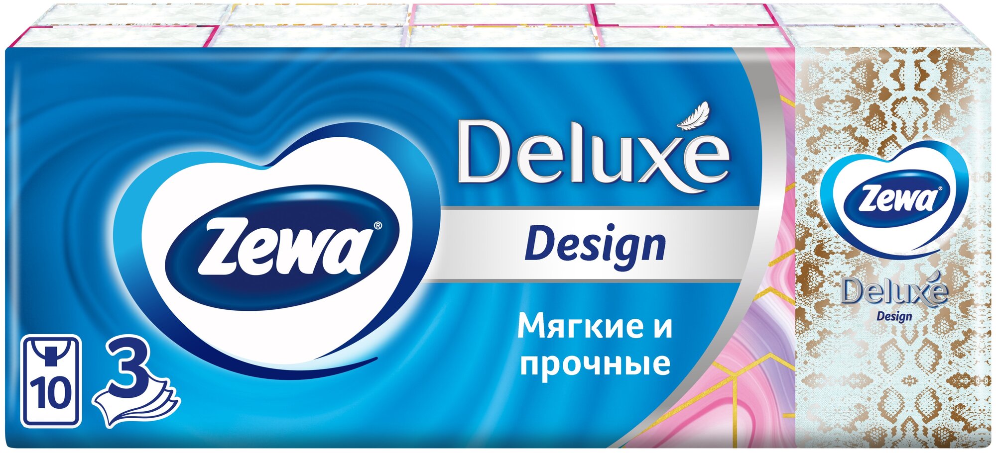 Платочки бумажные носовые Zewa Deluxe Design, 3 слоя, 10шт.Х 10 - фотография № 1