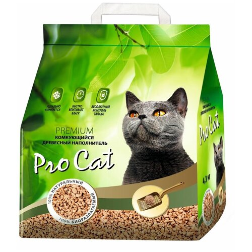 Наполнитель для кошачьего туалета PRO CAT комкующийся древесный 4,3кг (упаковка - 3 шт)