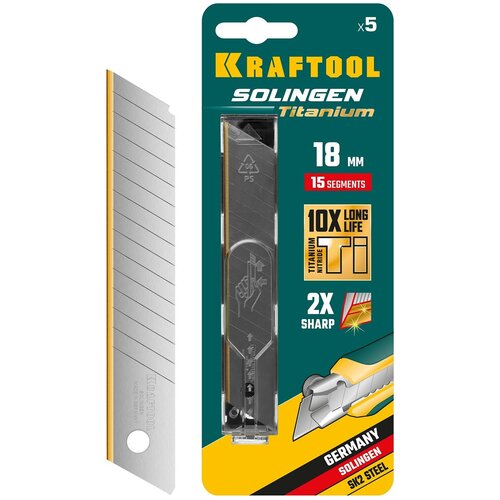 kraftool solingen titanium 18 мм лезвия сегментированные с покрытием tin 15 сегментов 5 шт KRAFTOOL SOLINGEN Titanium 18 мм лезвия сегментированные с покрытием TiN, 15 сегментов, 5 шт