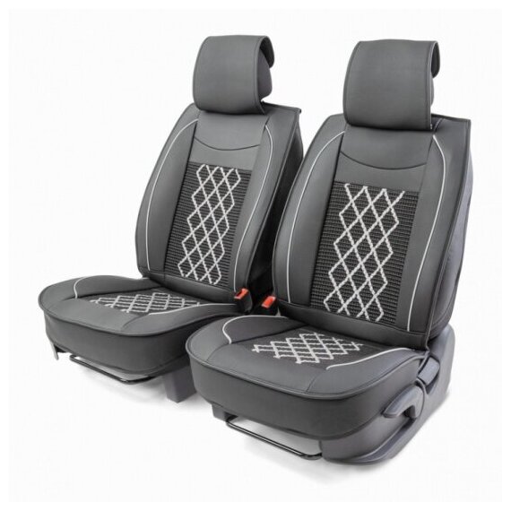 Каркасные накидки на передние сиденья Autoprofi CarPerformance, экокожа, тканевая вставка ромб, чёрный/серый