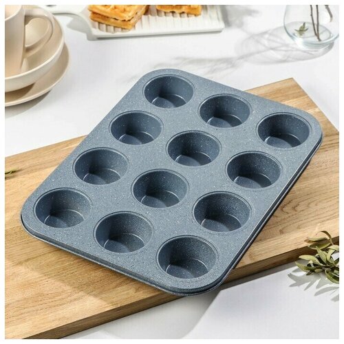 Форма для выпечки Мрамор 35х27 см 12 ячеек антипригарное покрытие цвет серый 1628₽