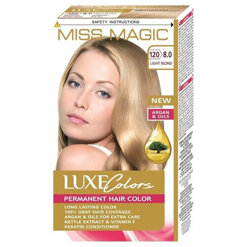 Miss Magic Luxe Colors Стойкая краска для волос c экстрактом крапивы, витамином F и кератином, 120 (8.0) песочный, 108 мл