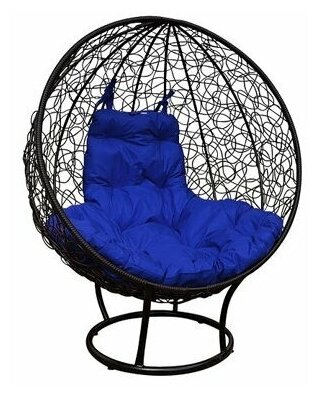 Кресло-кокон "Круглое" стоячее с ротангом черное + синяя подушка - фотография № 2