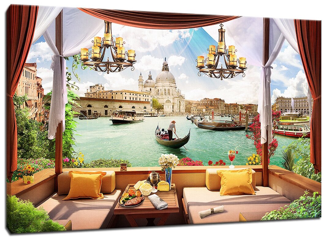 Картина Уютная стена "Венецианское кафе с видом на канал" 100х60 см